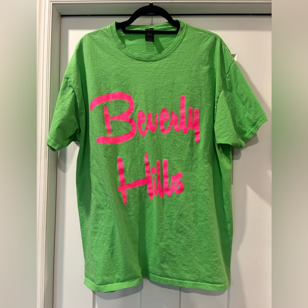 Sweet Claire Green with Neon Pink Beverly Hills on Front - Size L/XL